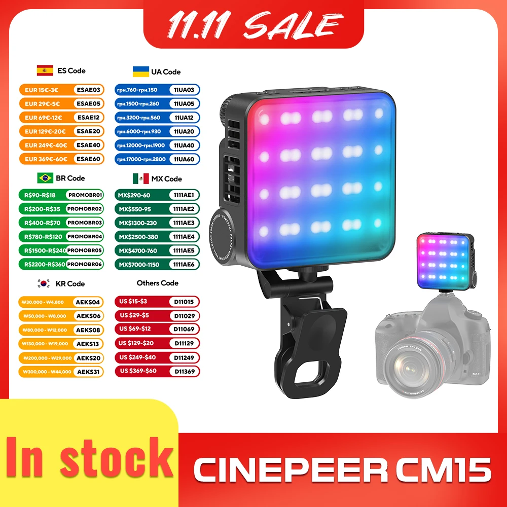 

ZHIYUN Официальный CINEPEER CM15 RGB 15 Вт светодиодный светильник для видеосъемки ручной карманный светильник 2500K-10000K фонари для фотосъемки заполняющий свет для фото