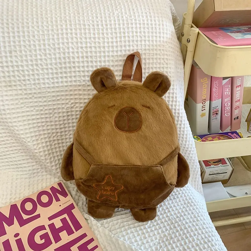 Animal Cartoon Capybara Plush Backpack Large Capacity Fashion Capybara Crossbody Bag Stuffed Cotton Capybara Plush Bag