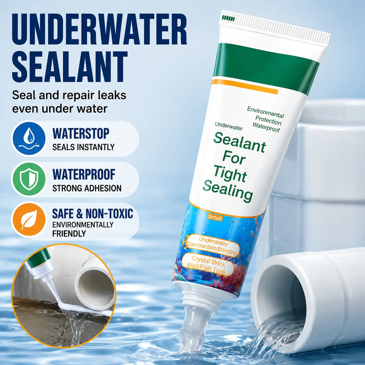 60/120ml Underwater Adhesive Sealant Harmless To Fish Aquarium Repair Strong Bonding Waterproof Leakproof for Underwater Bonding