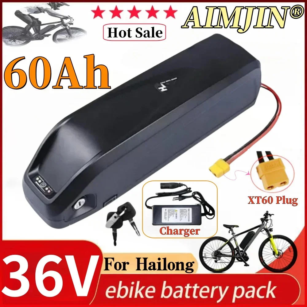 

NEW 36V 60Ah Hailong battery 60Ah lithium battery with USB port built-in BMS 250W-1000W power battery pack with charger