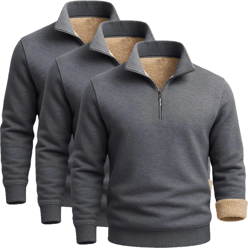 3 Pack Men's Long Sleeve Zip Thick Pullover Winter Warm Sherpa Lined TShirt Men Autumn Outdoor Heavyweight Sweatshirts US SIZE