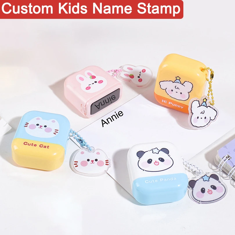Carimbo Personalizado para Crianças com Tinta de Secagem Rápida, Carimbo de Texto Personalizado, Etiqueta para Roupas de Jardim de Infância, Assinatura em Estilo Cartoon, Selo de Nome Personalizado