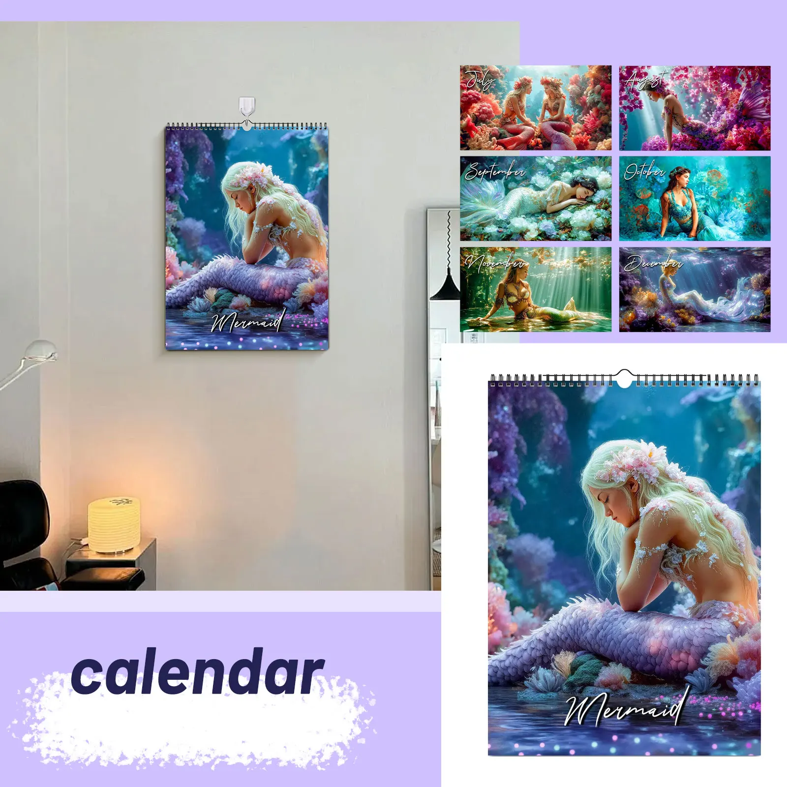

Настенный календарь с русалкой на 2026 год, календарь со списком желаний, очаровательный коралловый мечта, юмористический ежемесячный ежедневник, домашний декор