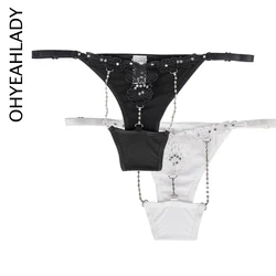 Ohyeahlady Sexy Lace Floral Panties Women Crystal Chain Underwear Adjustable Plus Size Thong Bikini Personality Female Lingerie