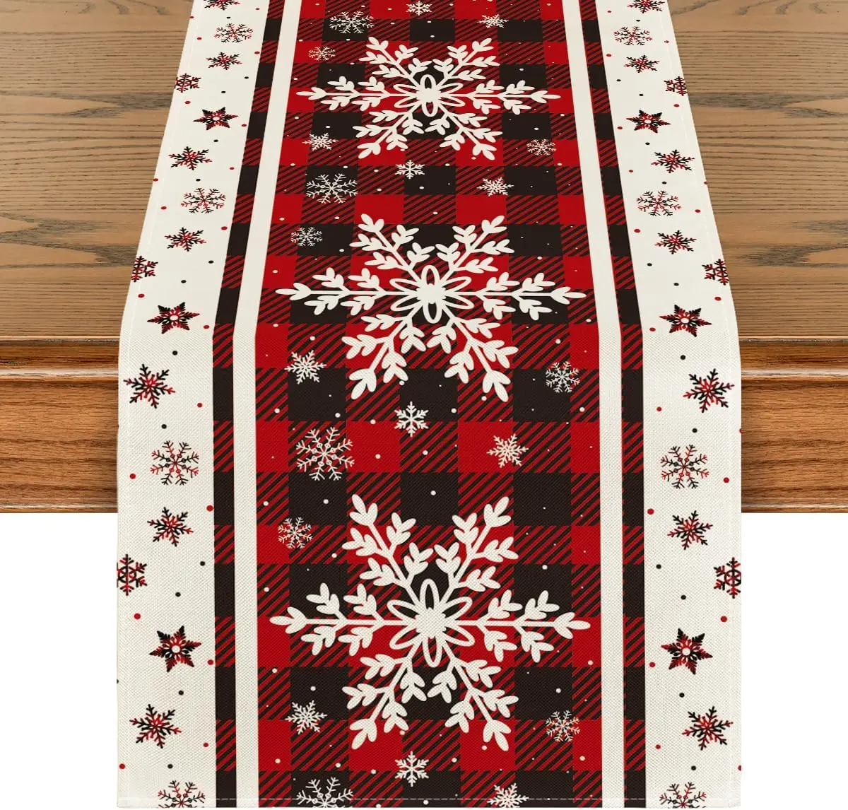 

Christmas Snowflakes Buffalo Plaid Linen Table Runner Dresser Scarf Winter Xmas Kitchen Dining Table Runner Party Decorations