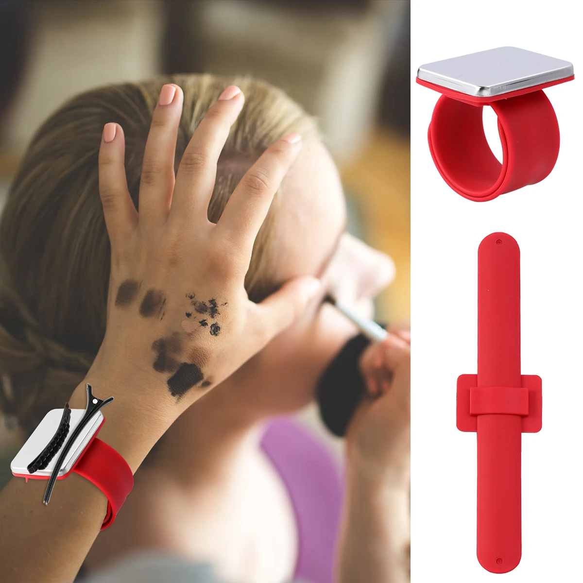 

Magnetic Silicone Slap Bracelet Hairdresser Pin Holder For Hair Clips Bobbie Pins Hair Salon Supplies Red Color Pcs