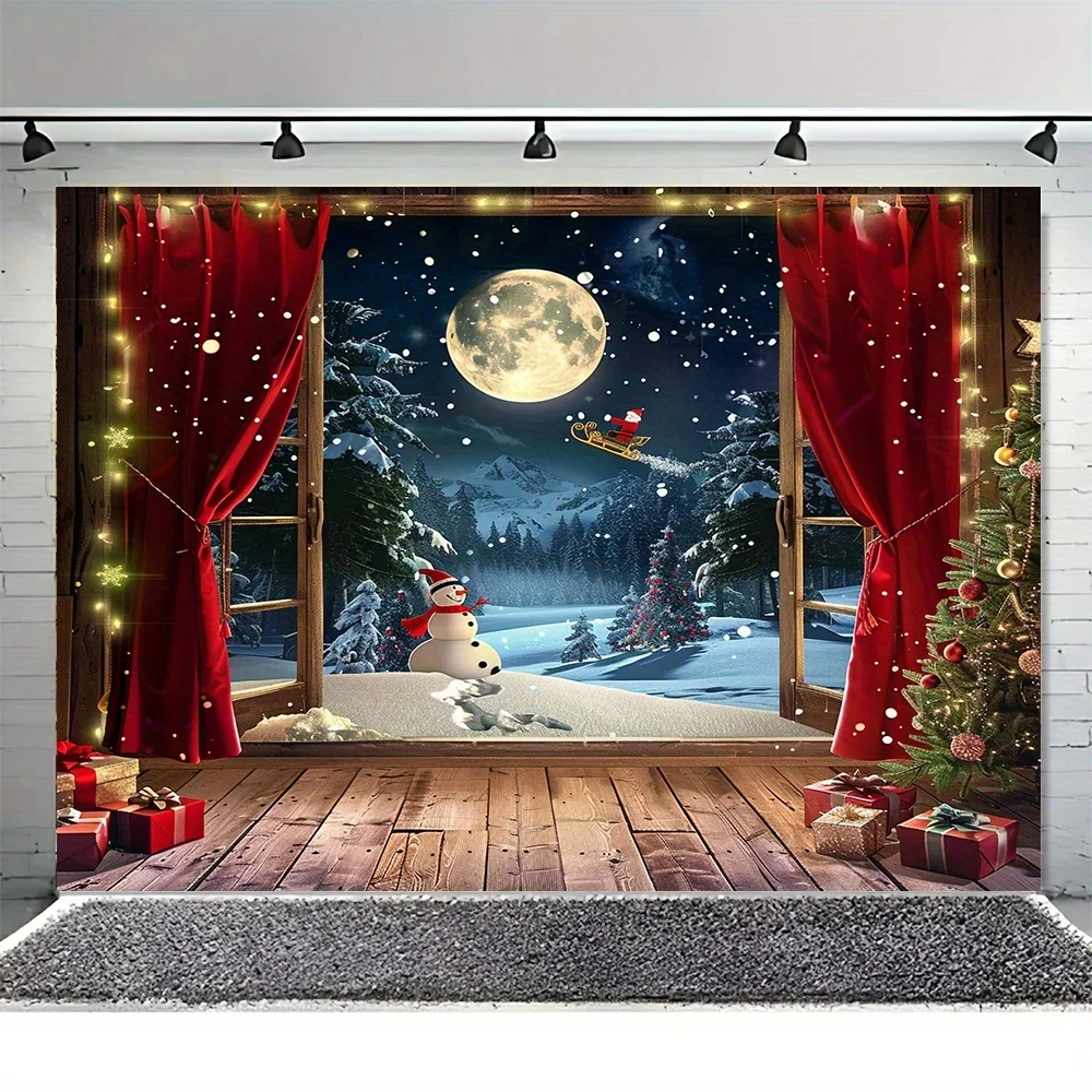 Santa and Winter Wonderland Background Fabric - Polyester Christmas decoration for indoor/outdoor parties and photo props