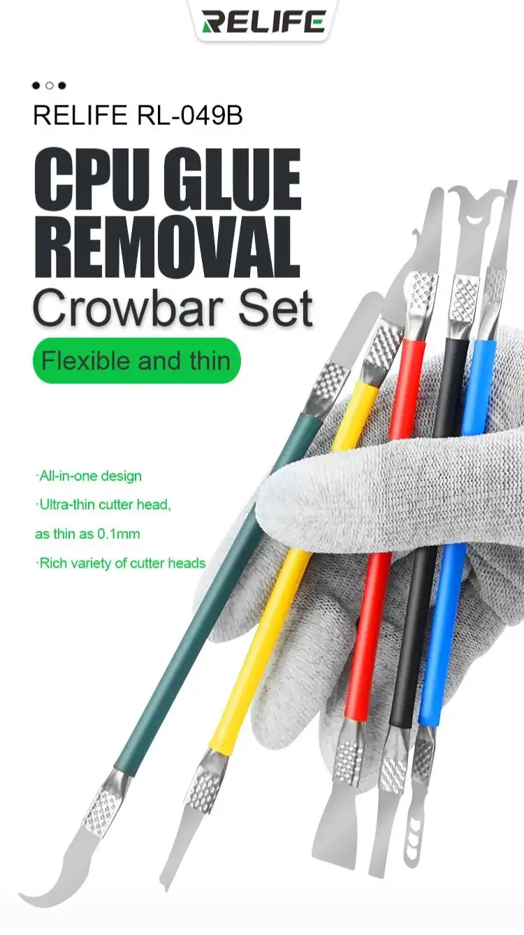 

RELIFE RL-049B IC BGA CPU Glue Removal Pry Knife Phone Frame Separation Ultra-Thin Double Head Cutter Degumming Crowbar