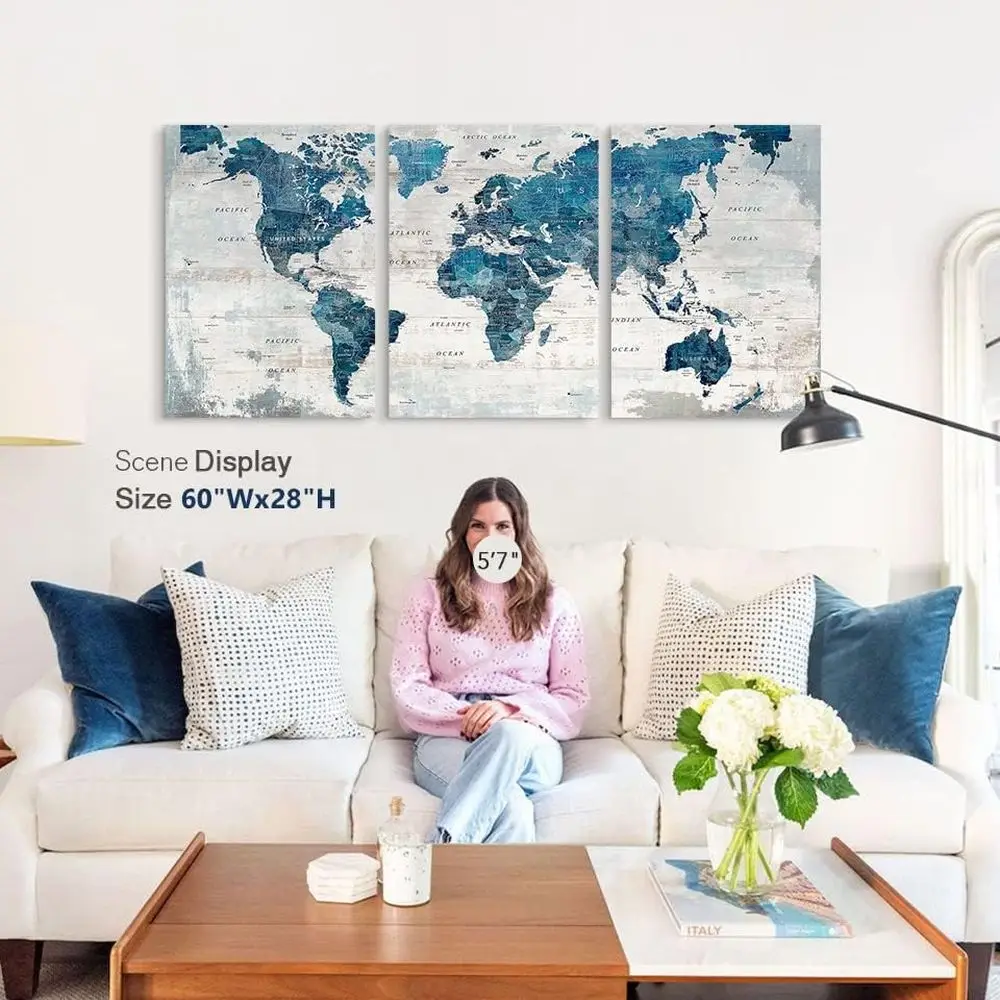 فن خريطة العالم الملهم - ديكور حائط مقاس 48 × 24 لغرفة المعيشة والمكتب وغرفة الطعام #6