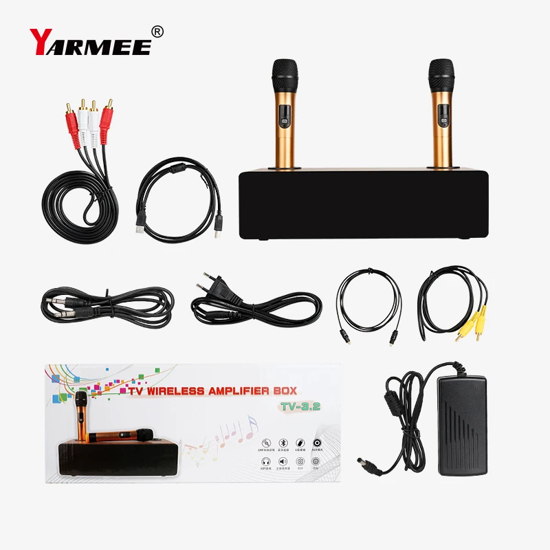 YARMEE-Sistema de Canto de Karaoke inalámbrico Echo profesional, Incluye micrófono de 2 canales, amplificador de Altavoz Bluetooth para el hogar, KTV