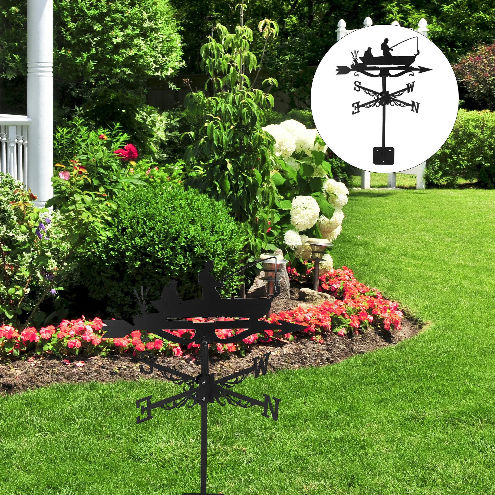 Wind Vane Weather Vanes Roof Mount Fisherman Weathervane Iron Garden Stainless Steel