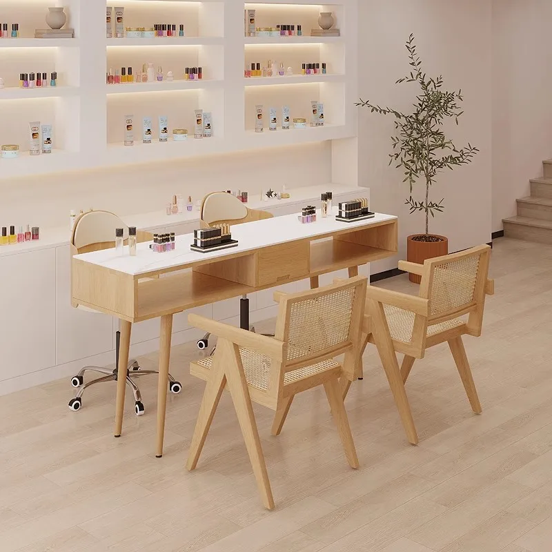&c Modern Simple Multi-functional Cream Wind Nail Chair Set Economy Single and Double Light Luxury Network Red Ins Nail Desk