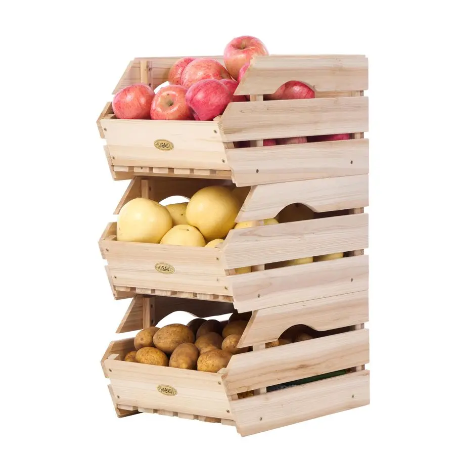 

Potato Onion Storage Bins Wooden Stackable Produce Basket Fruit Vegetable Storage for Kitchen Pantry Organization, Set 3 Pieces