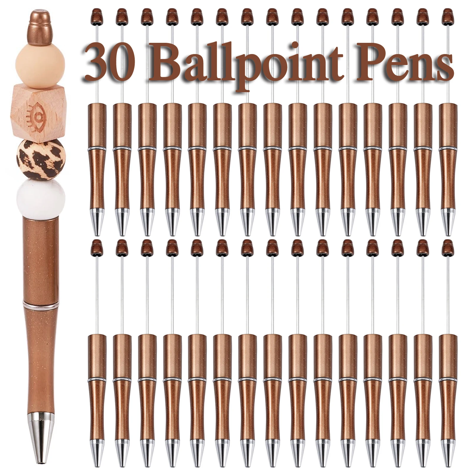 

30Pcs Coffee color Plastic Beadable Pens Black Ink Bead Pens for DIY Making Pens Beaded Pens