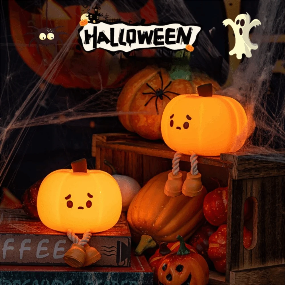 Silicone Halloween Pumpkin Night Light Adjustable Brightness USB Charging LED Pumpkin Light Timing Soft Desktop Light