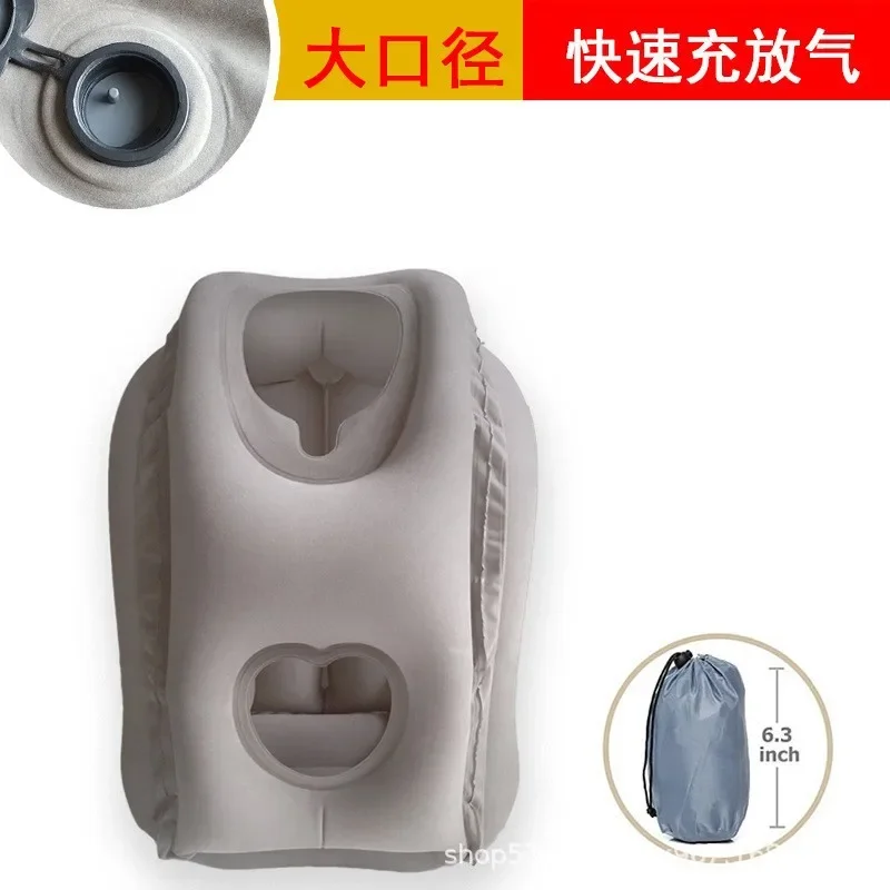 Flocked Inflatable Air Cushion Travel Pillow Headrest Chin Support Cushions for Airplane Plane Car Office Rest Neck Nap Pillows