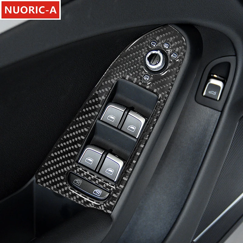 Car Window Glass Lifting Buttons Panel Trim For Audi A4 B8 2009-2016 LHD RHD Carbon Fiber Auto Door Armrest Decoration Decals