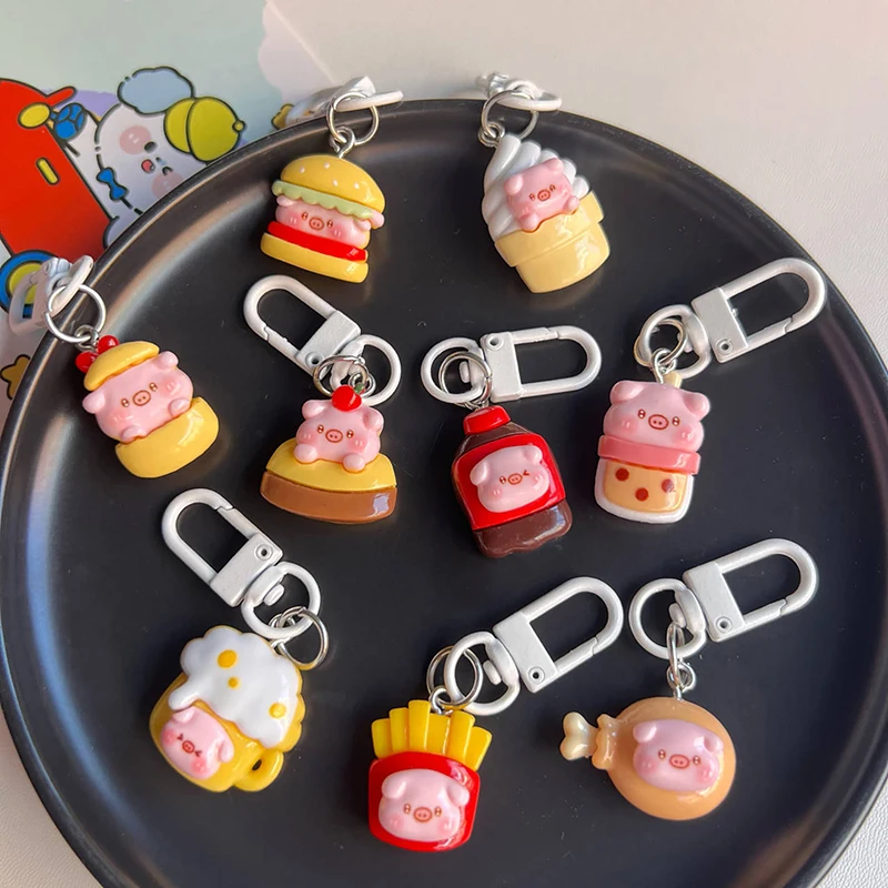 Simulated Food Cute Keychain Resin Kawaii Pig Keyring Bag Charm Pendant Decor Car Key Accessories For Girls Couple Lovely Gift