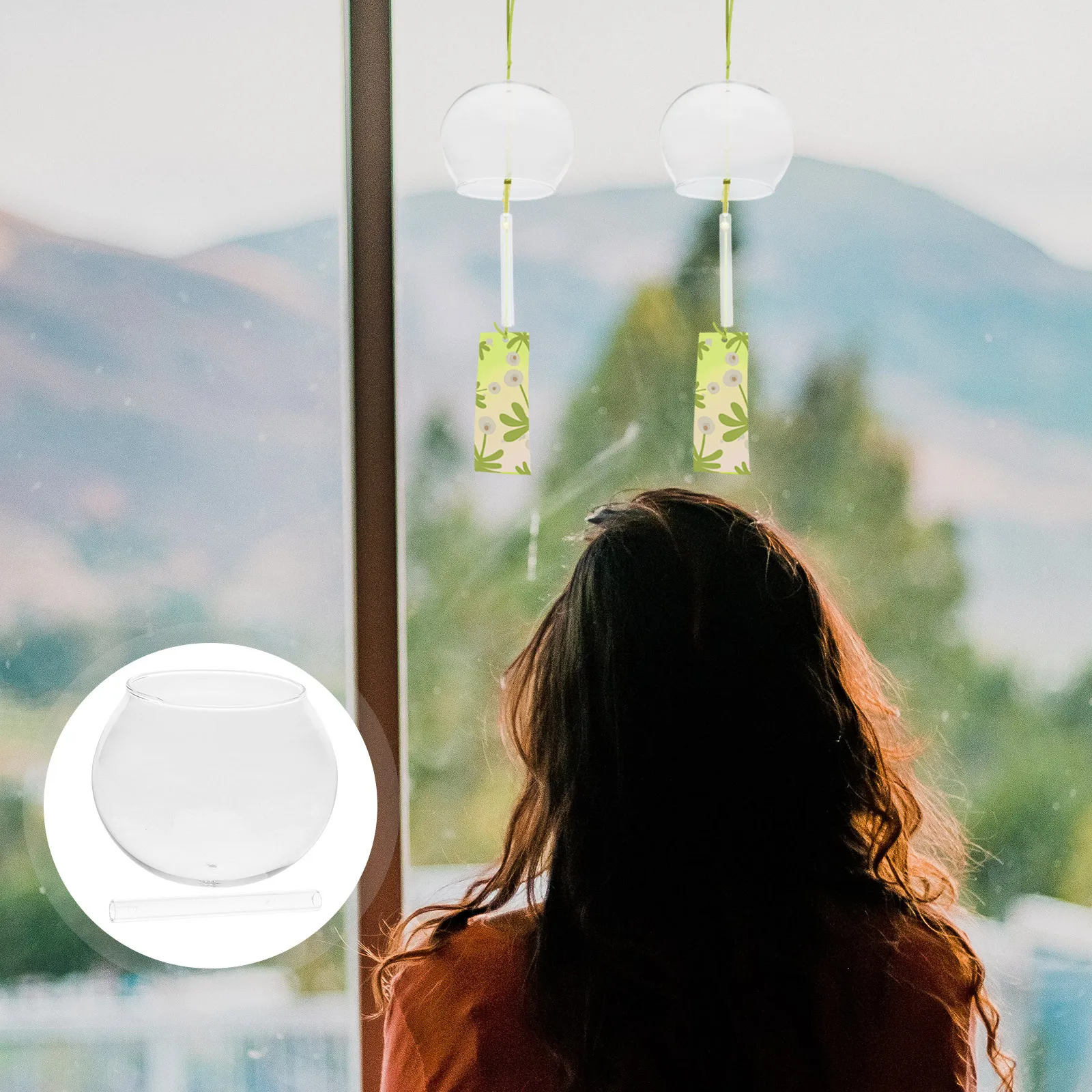 

6Pcs Japanese Glass Wind Chime DIY Kit Transparent Pendant Bells for Outdoor Garden Home Decor Asian Style