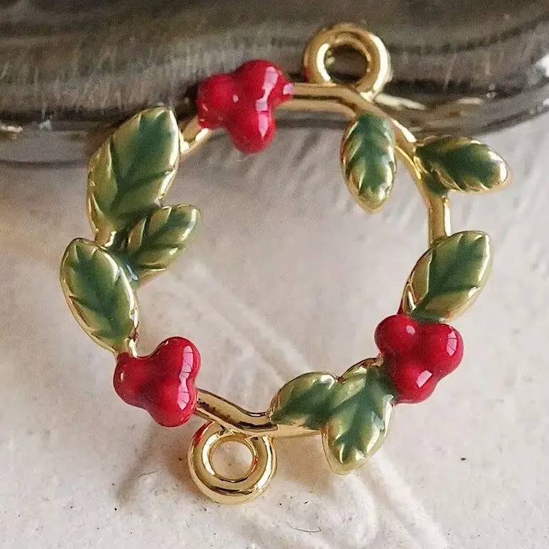 Copper-plated Gold Berry Wreath Single Hanging Double Hanging Pendant Charms For Jewelry Making DIY Bracelet Accessories Finding