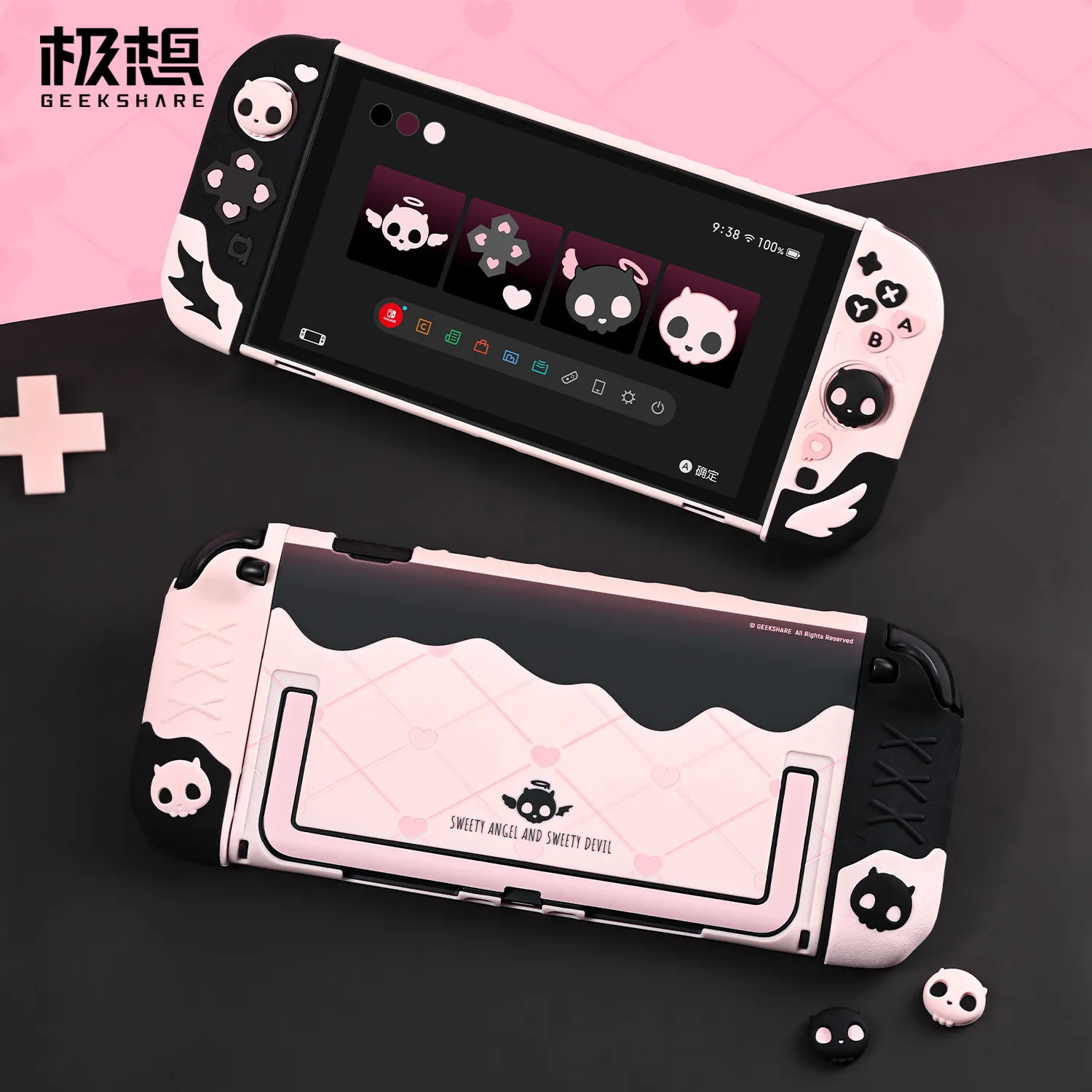 Geekshare Switch 2 Protective Case Split Silicone Joycon Grip Cover Cute Skull Pattern Anti Scratch Gaming Accessory