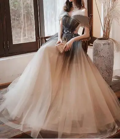 

Elegant Strapless Prom Dresses Sexy Off Shoulder Starry Brilliant Appliques Backless Bandage A-Line Female Party Host Gowns