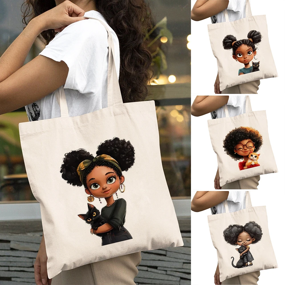 

Fashion African Lady Shopper Bags Large Capacity Orange Sunglasses Women Daily use Shoulder Handbag Curly Hair Girl Shopping Bag