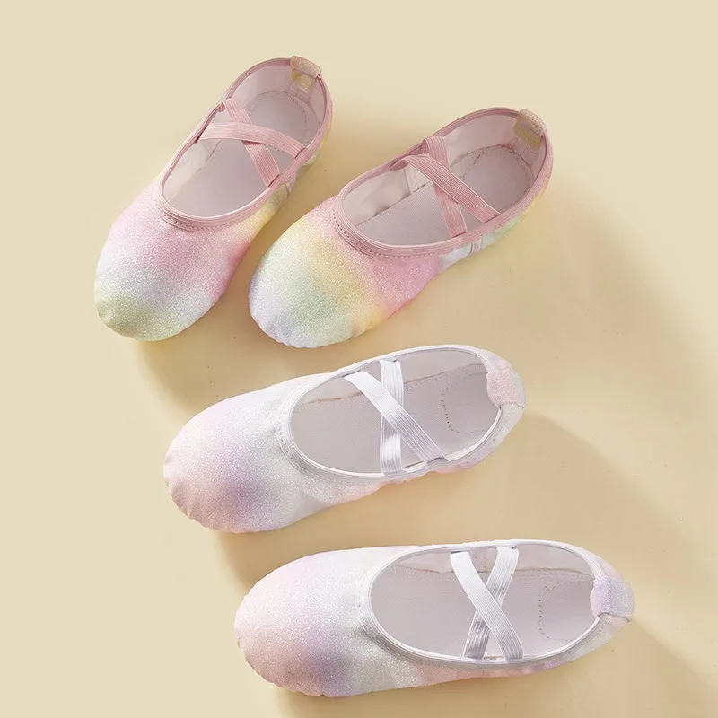 Girl Shiny Rainbow Soft Sole Cat Paw Ballet Dance Slippers Children's Stage Performance Training Casual Dancing Kids Dance Shoes view 4