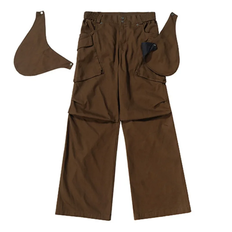 HKSH Spring Autumn New Man Trendy Dark Punk Straight Detachable Functional Pockets Wide Leg Casual High Street Ins Pants HK14249