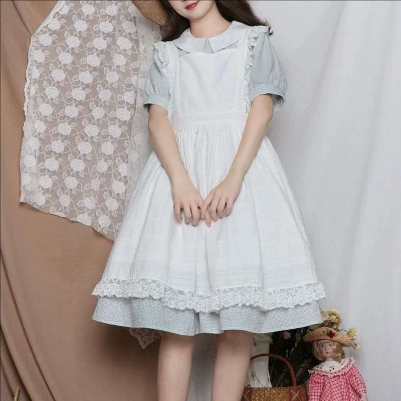 Elegant White Sweet Maid Lace Skirt Style Apron Woman Cosplay Lolita Girl Work Service Bib Dess Smock Overall Kitchen Pinafore