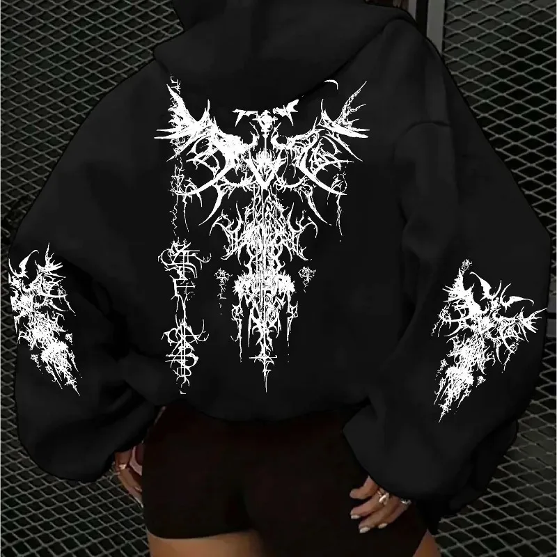 Amerykańska gotycka bluza damska na jesień i zimę, nowa, codzienna i modna, odpowiednia zarówno dla mężczyzn, jak i kobiet, idealna do streetwearu.