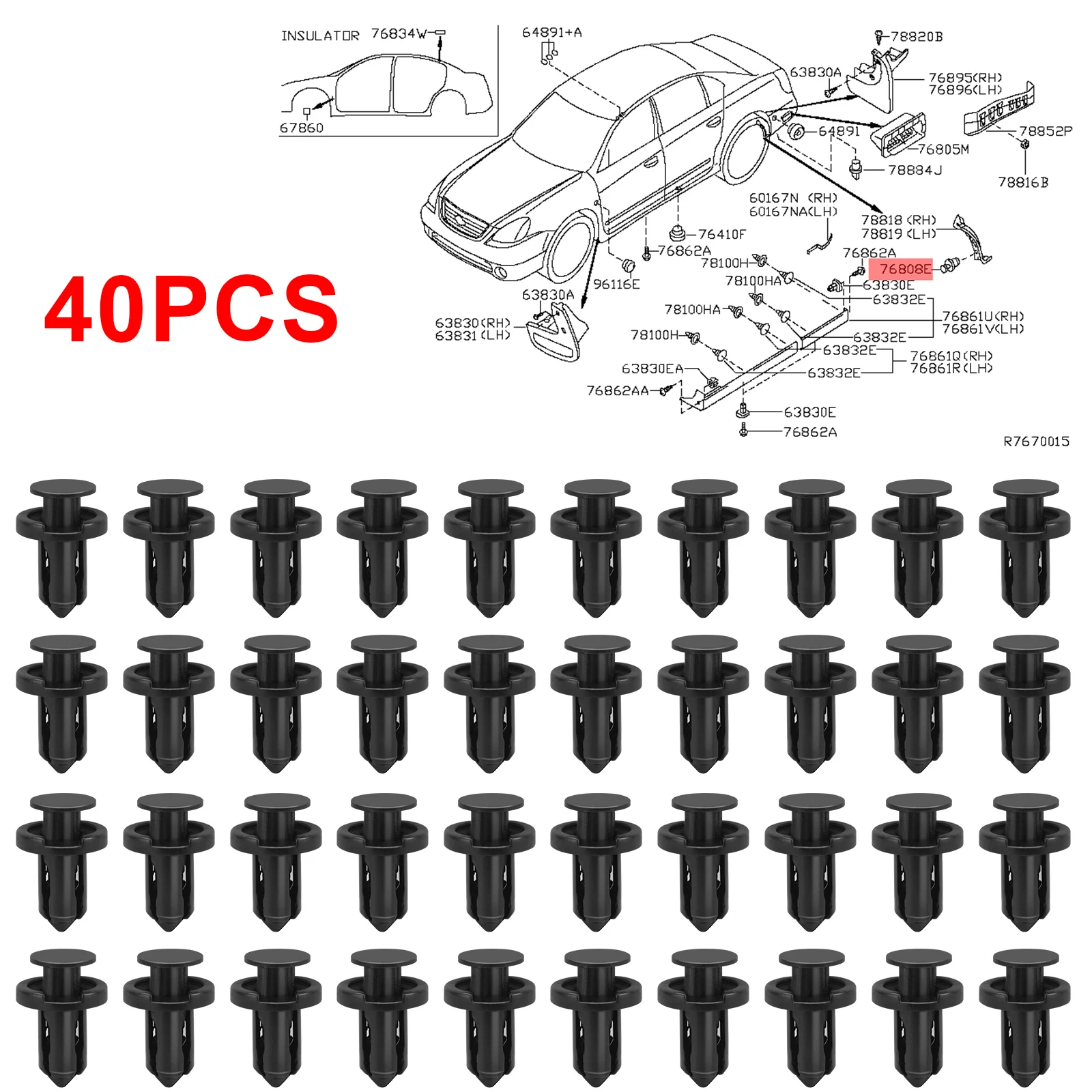 Nylon Push Type Retainer Clips For Nissan Qashqai j10 j11 March Versa Patrol  Juke Rogue 01553-09241Bumper Cover Body Fasteners