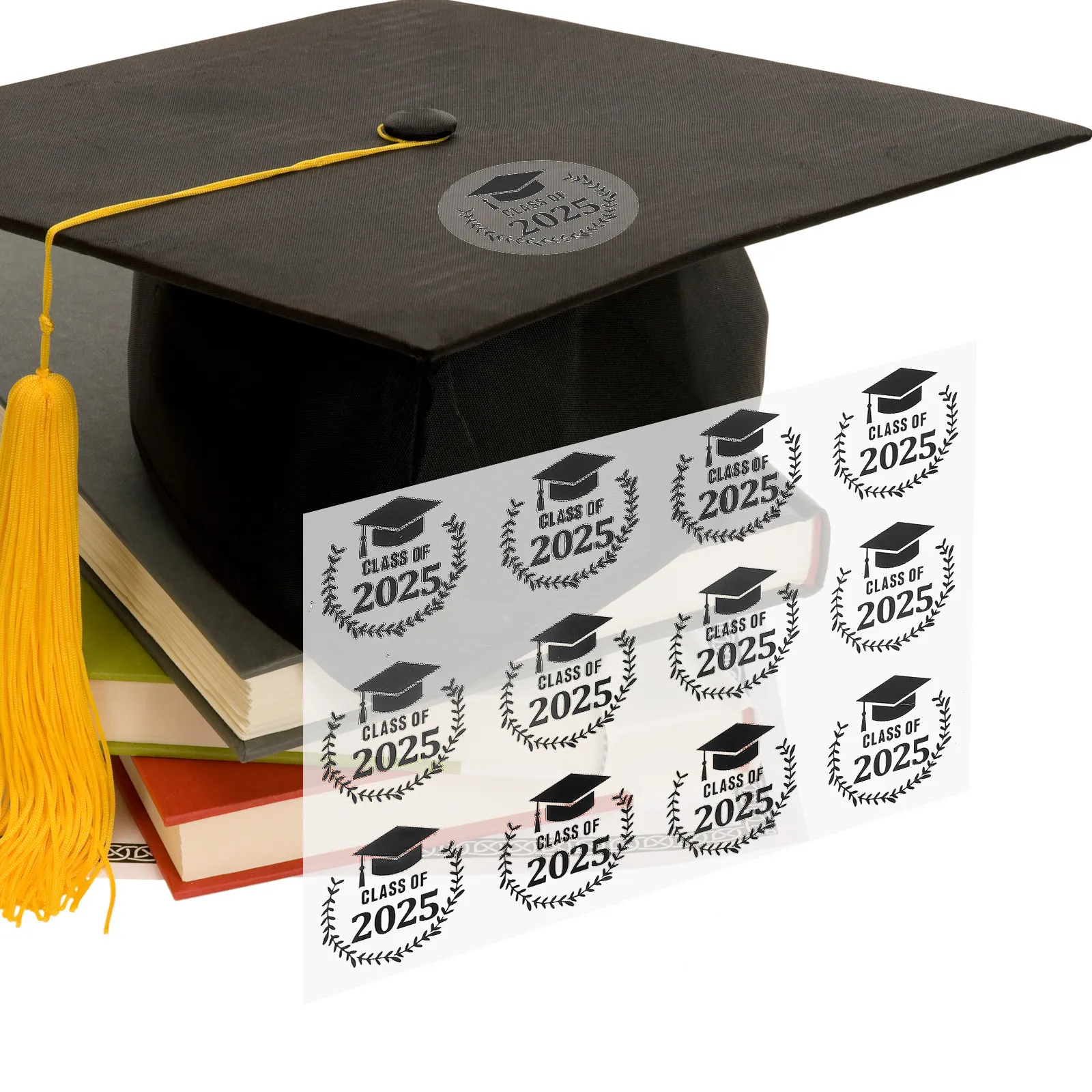 

120Pcs Graduation Season Stickers Gold Foil Self-Adhesive Graduation Cap Labels Ideal for Envelopes Water Bottles Party Favors