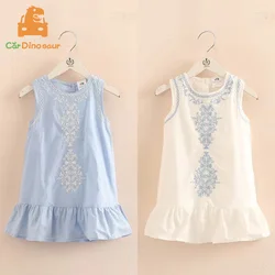 2026 Hot Summer 2 3 4 6 8 10 Years Brief Lace Embroidery Flower Floral Cotton Flounce Tank Sundress Sleeveless Kids Girls Dress