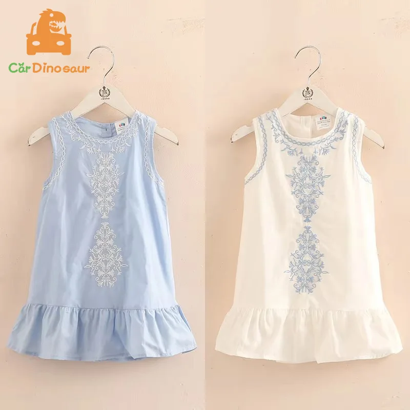2026 Hot Summer 2 3 4 6 8 10 Years Brief Lace Embroidery Flower Floral Cotton Flounce Tank Sundress Sleeveless Kids Girls Dress