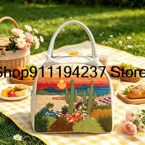 Quilted Lunch Box for Women,Coquette Aesthetic Lunch Box for Teen Girls,Cute Floral Lunch Lunch Bags