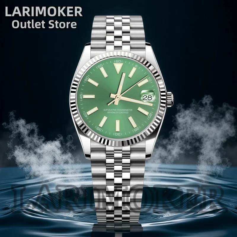 

Мужские автоматические механические часы LARIMOKER 36 мм 39 мм из нержавеющей стали с зеленым циферблатом, сапфировым стеклом, зеленым люминесцентным покрытием и механизмом NH35