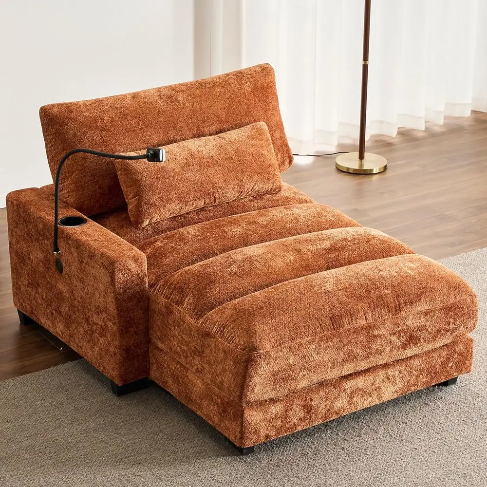 

Indoor Oversized Chaise Lounge Chair with Comfortable Sleeper Sofa, USB Ports, Cup & Magazine Holders, Chenille Cloud Reading Ch