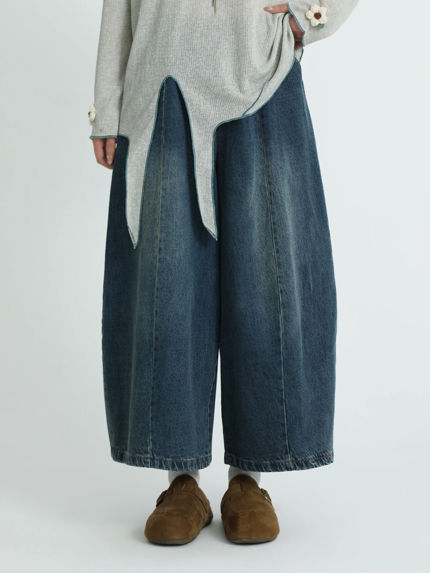 

Boeren High Waist Wide Leg Jeans Women's Spring New Sle Artistic Japanese Retro Design Cotton Denim Blue Color Commute Wear