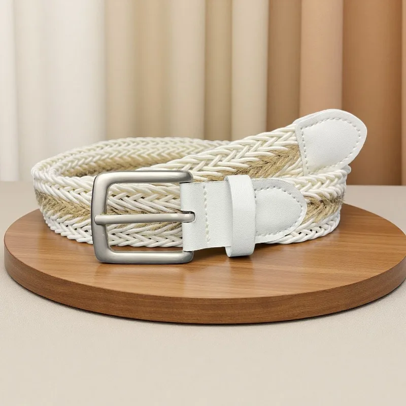 Trendy Fashionable Braided Retro Belt with Denim Casual Belt Trendy Minimalist Versatile Hole-Free Pin Buckle Women's Belts