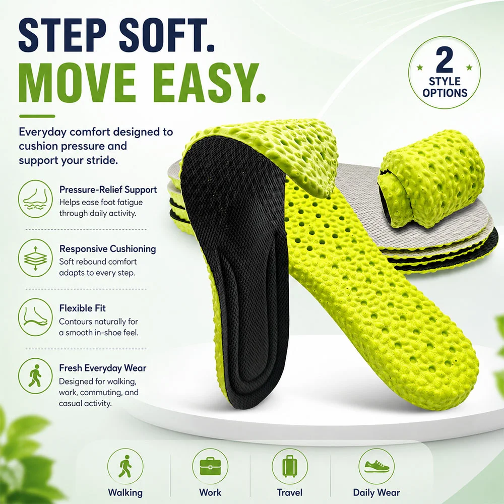 Orthopedic Sport Insoles Shock Absorption Breathable Soft Running Men Women Fresh Light Step Daily Comfort Smooth Walk KOTLIKOFF