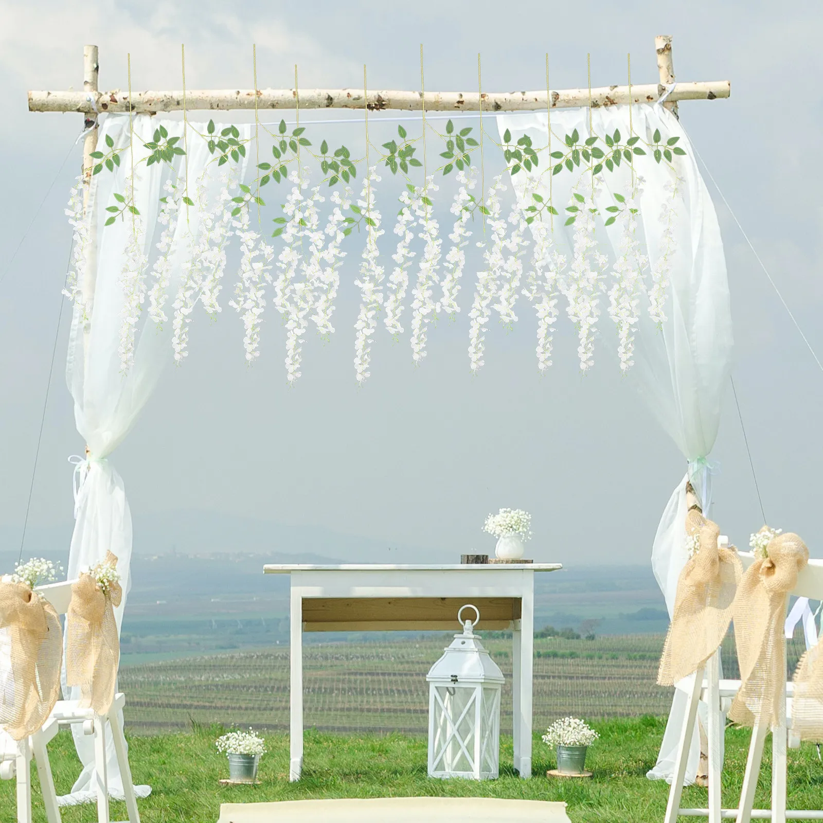 

12Pcs Simulation Violet Hanging Garland Artificial Flower Wall Decor Fake Wisteria Violet Pendant for Wedding Party Home