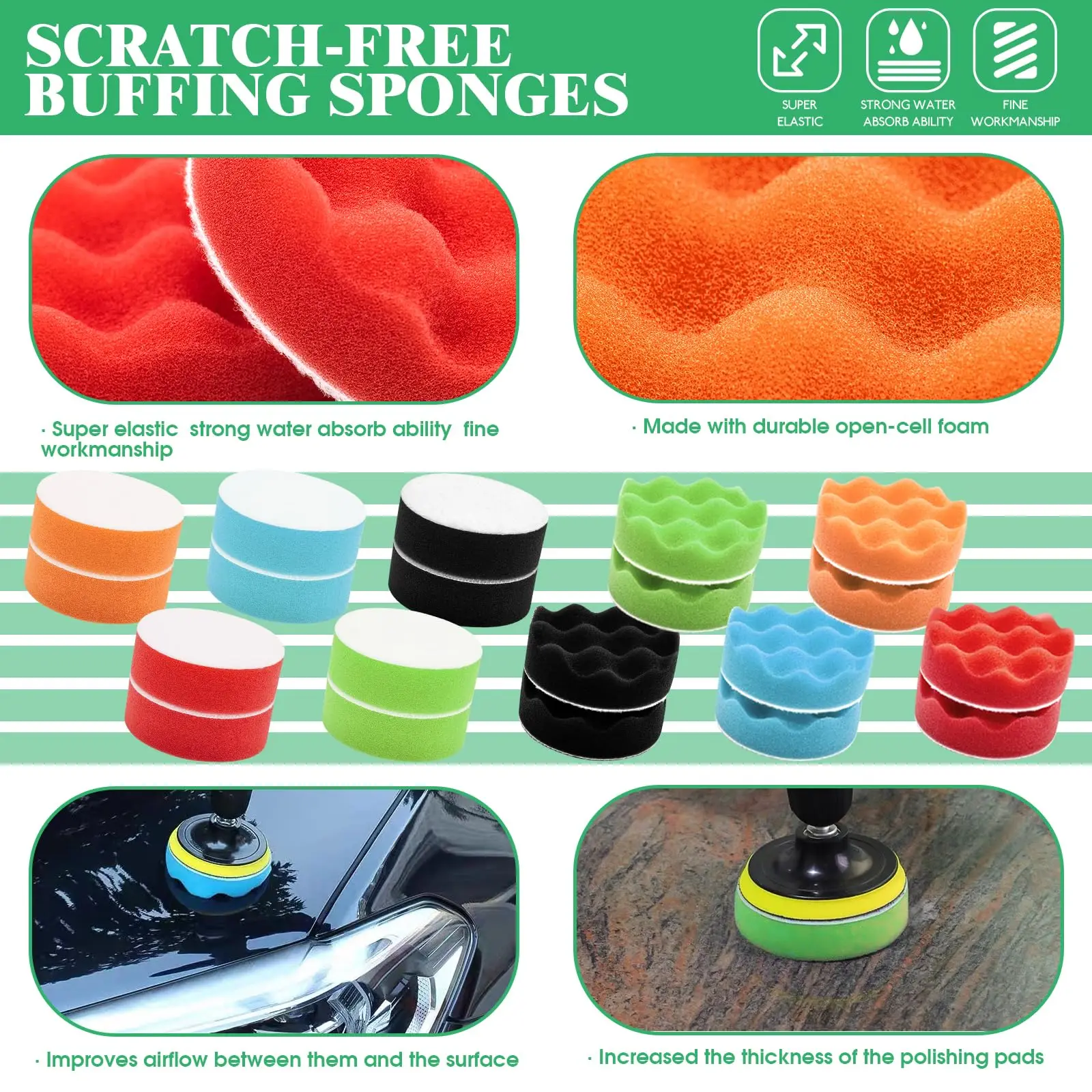 50 Pcs 3 Inch Car Polishing Pad Kit Car Wash Microfiber Drill Adapter Auto Polisher Attachment for Cars Trucks Motorcycles