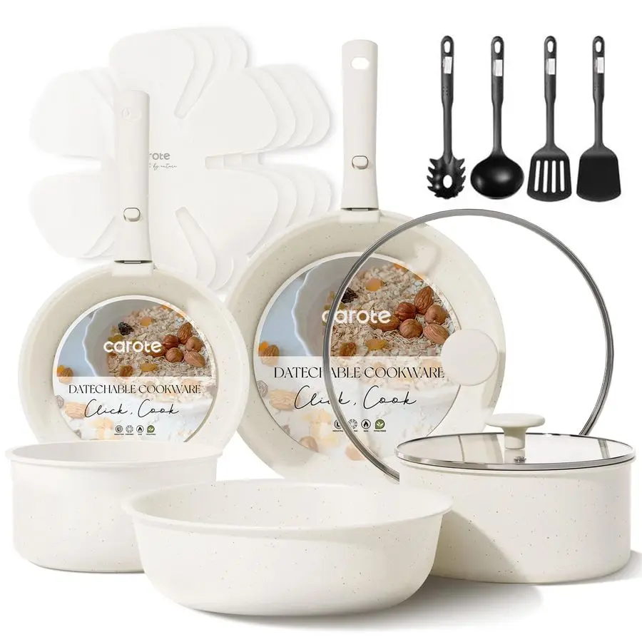 

17pcs Pots and Pans Set, Nonstick Cookware Set Detachable Handle, Induction Kitchen Cookware Sets Non Stick with Removable Hand