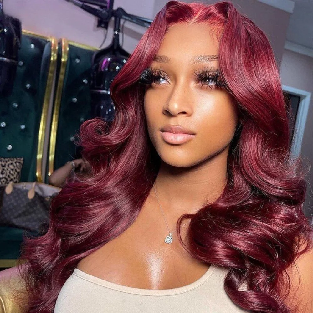 

Body Wave HD 99J Burgundy Lace Frontal Wig Human Hair 13x6 Curly 36 Inch 13x4 Red Color Lace Transparent Front Wig For Women