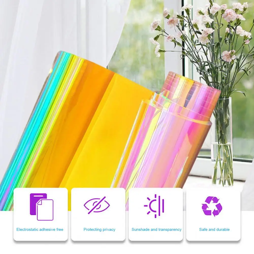 Holographic Clear Window Film Iridescent Window Dichroic Film Decorative Glass Sticker Self-Adhesive Rainbow Cellophane Roll