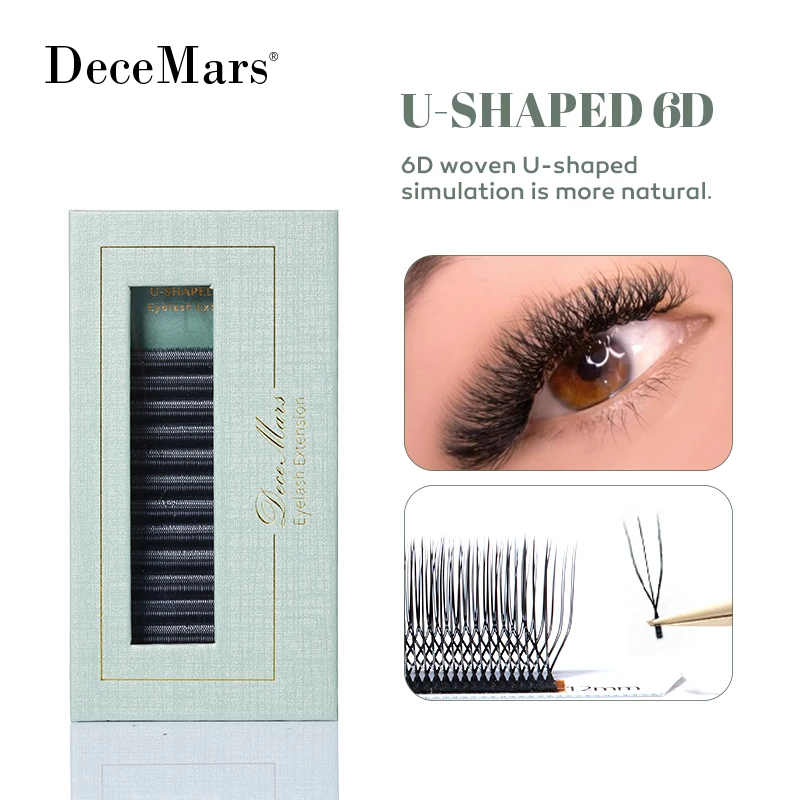 ملحقات رموش 6D على شكل حرف U من DeceMars (12 خطًا/صينية) مجموعة حجم ممتاز
