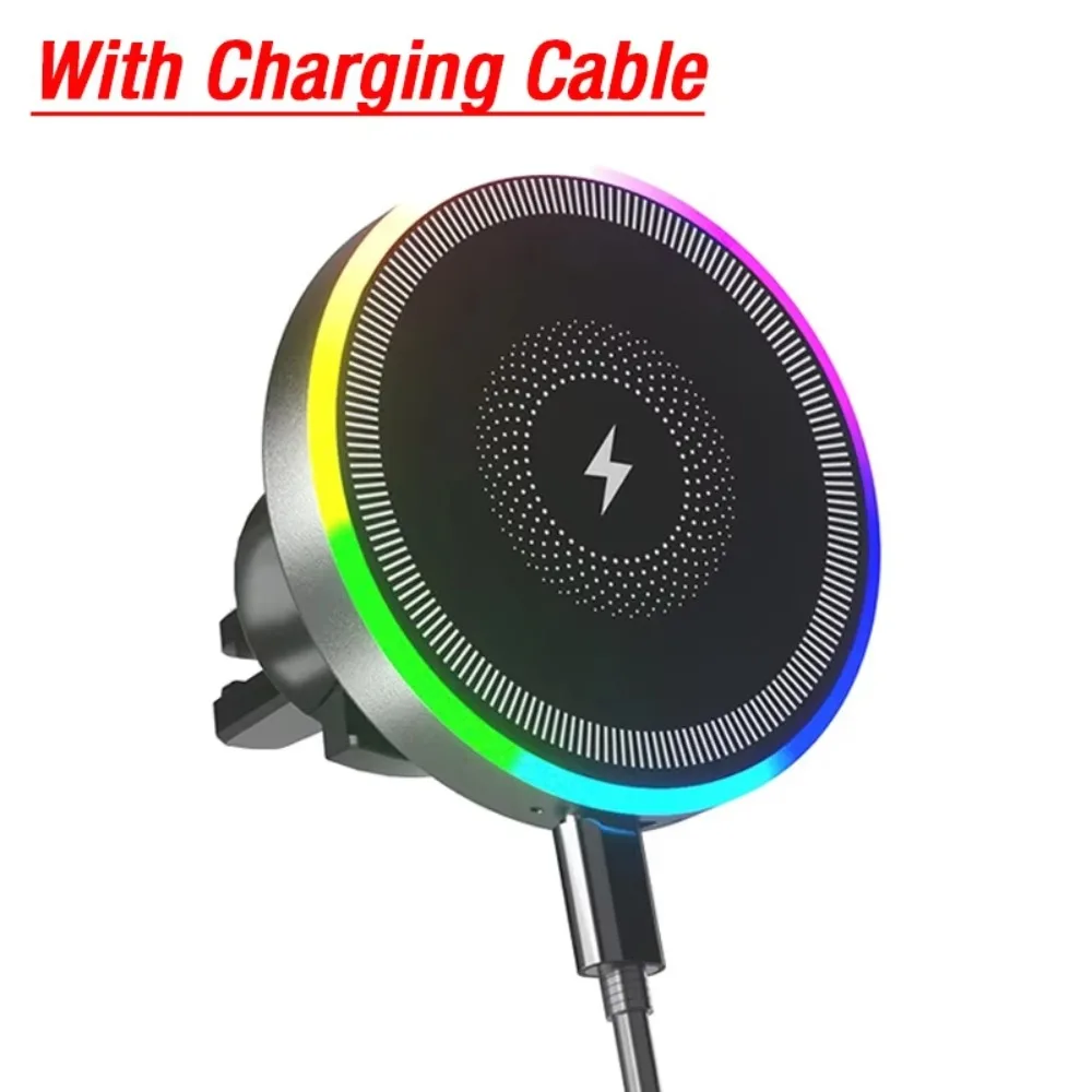 RGB Magnetic Car Magnetic Wireless Charger Wireless 15W Car Phone Mount Charger Universal Cool Auto Induction Wireless Charger