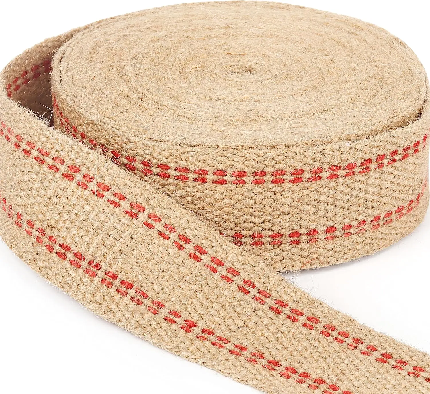 

10 Yards Width 2" Roll Natural Burlap Red Line Jute Webbing Ribbon Upholstery Chair Webbing Tape for Outdoor DIY Gear Repai