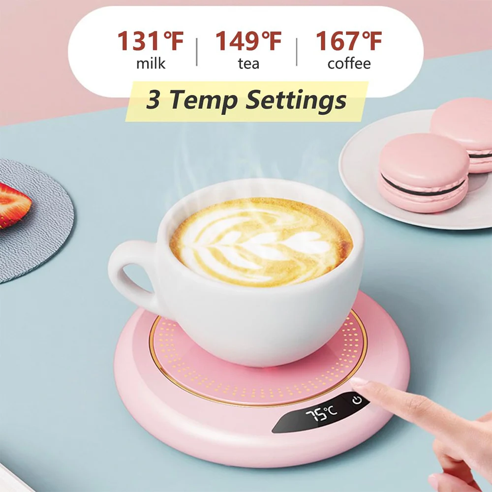 USB Cup Warmer Mini Portable Coffee Mug Heating Coaster Smart Digital Display Thermostatic Adjustment Timing Heater for Milk Tea